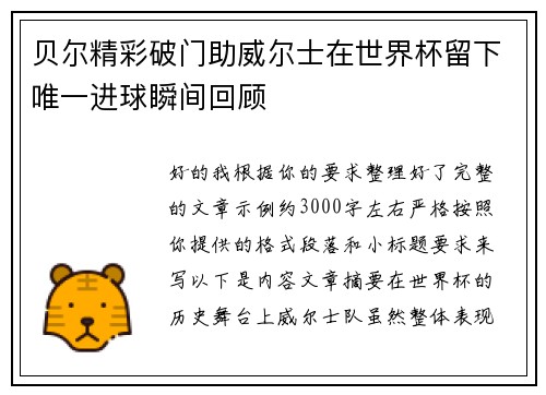贝尔精彩破门助威尔士在世界杯留下唯一进球瞬间回顾 贝尔精彩破门助威尔士在世界杯留下唯一进球瞬间回顾