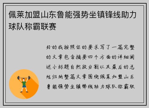 佩莱加盟山东鲁能强势坐镇锋线助力球队称霸联赛 佩莱加盟山东鲁能强势坐镇锋线助力球队称霸联赛