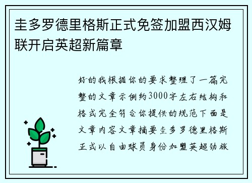 圭多罗德里格斯正式免签加盟西汉姆联开启英超新篇章